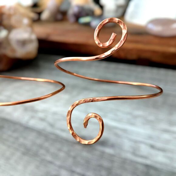 Hammered Copper Wire Cuff Bracelet, One Size, Adjustable, Upcycled Jewelry - Picture 2 of 8
